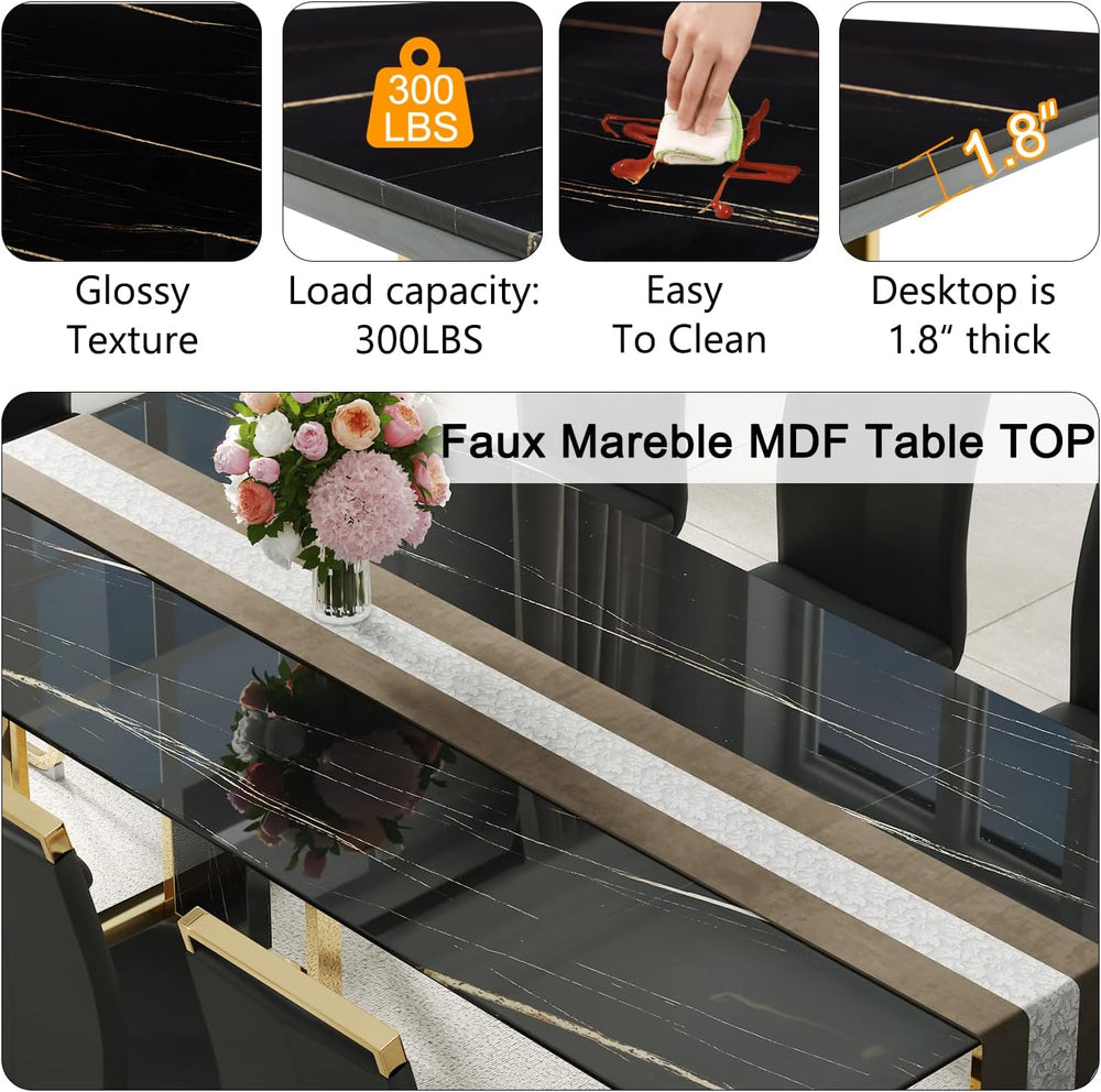 79'' Modern Dining Table Set for 10, Black Kitchen Table with 1.8&quo...