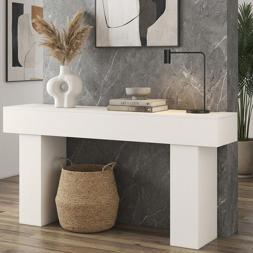 63 Inch Long Console Table for Entryway, Farmhouse Wood Sofa Table Behind Cou...
