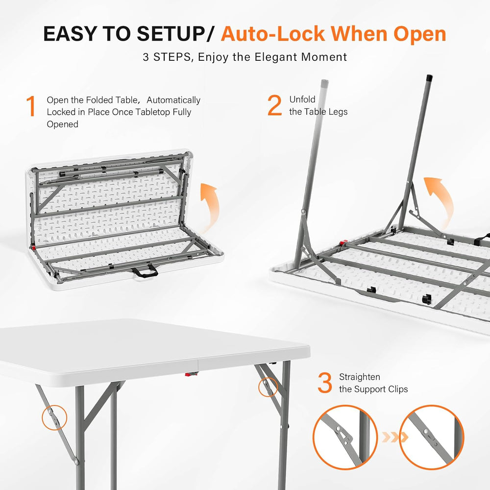 VINGLI 38" Fold in Half Square Table, Bi-Folding Commercial Portable Pla...