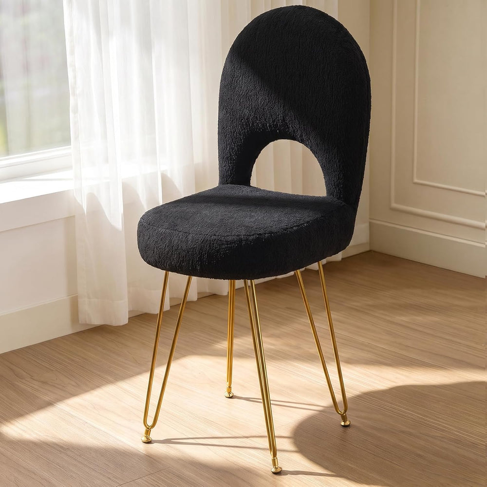 Foldable Vanity Stool with Backrest Ottoman Makeup Chair with Gold Legs