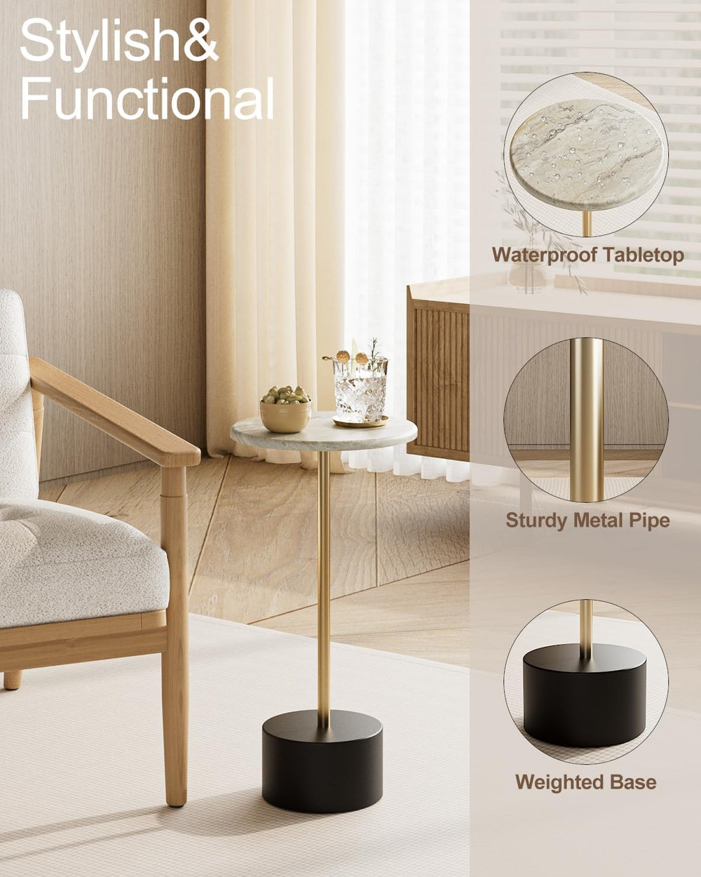 Drink Table Pedestal, Round Side Table, Drink Tables for Small Spaces, Pedest...