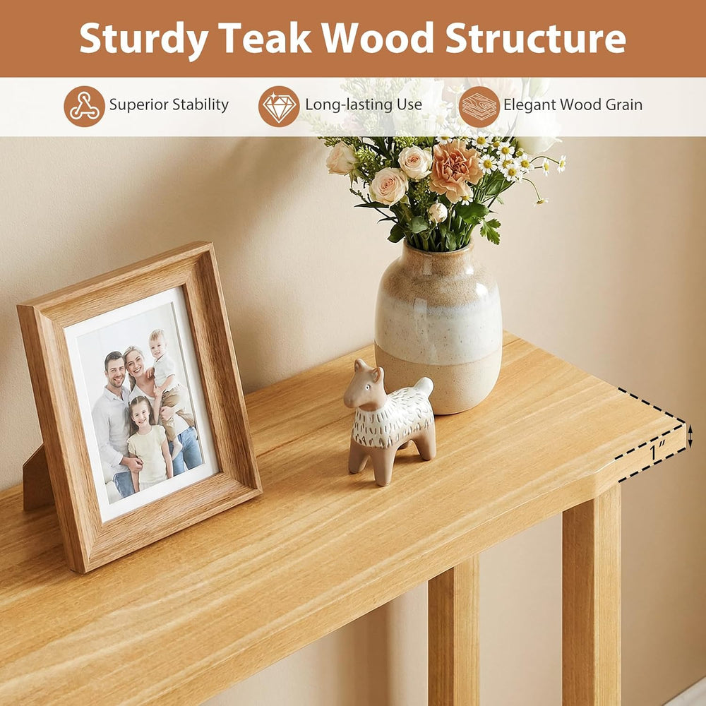 GIANTEX 47" Solid Wood Console Table, 2-Tier Narrow Entryway Table | Rus...