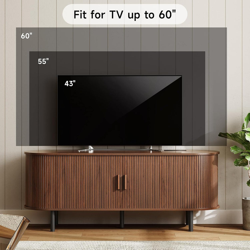 55" TV Stand with Power Outlet & Storage for TVs up to 60", Walnut