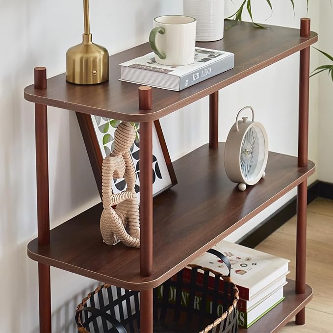 3 Tier Vintage Bookcase with Wood Frame Easy Assemble Construct for Hallway,E...