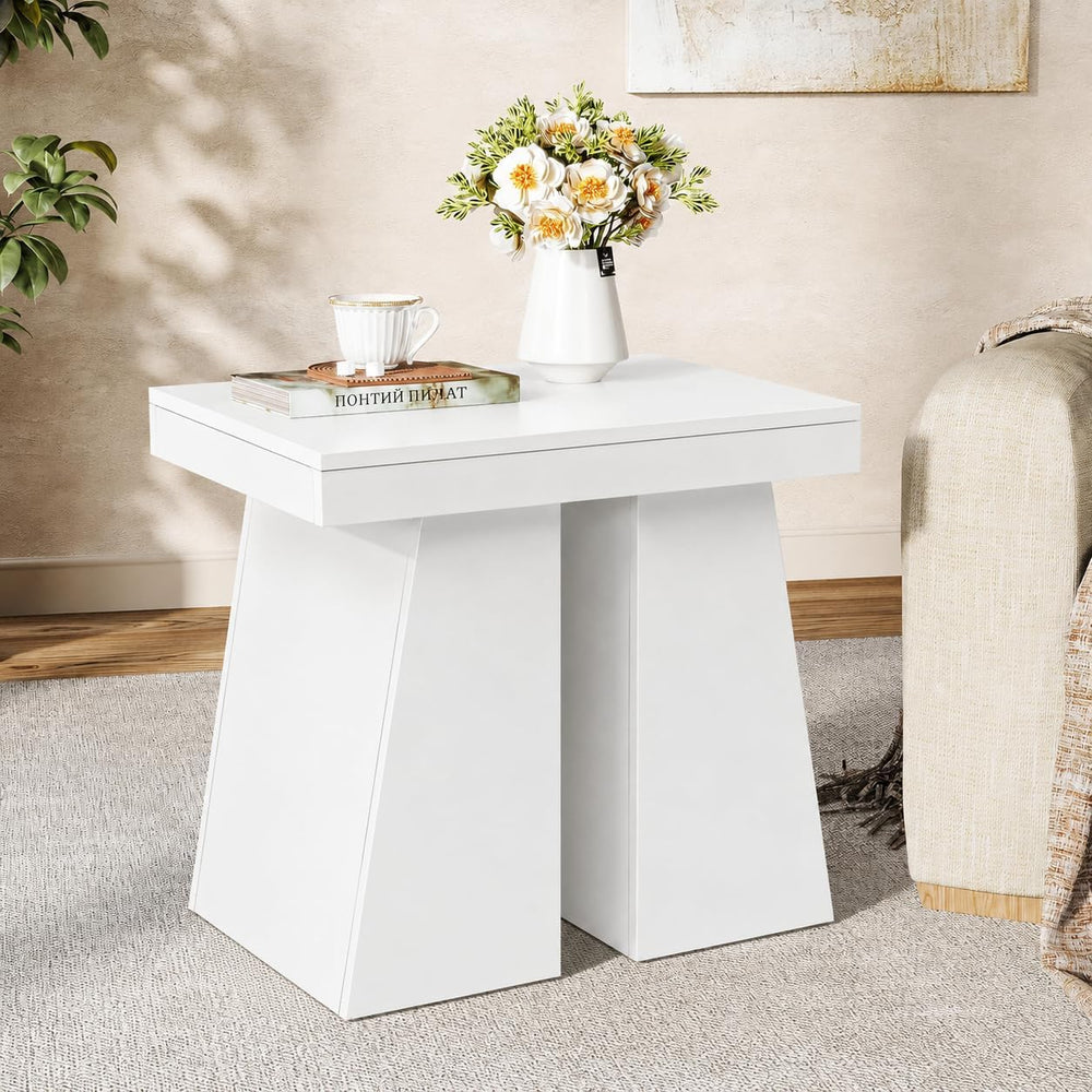 LITTLE TREE End Table for Couch, 24" Large Wooden End Table with Trapezo...