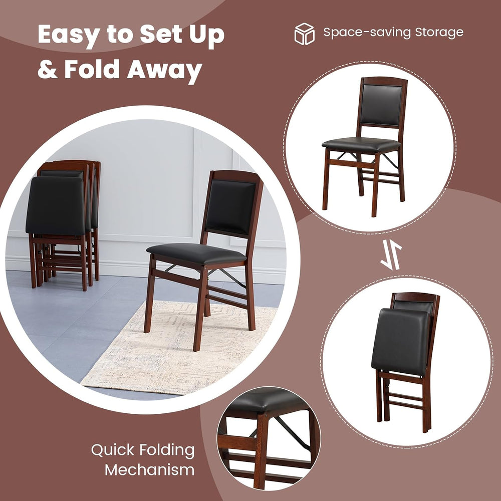 KOTEK Folding Dining Chairs Set of 4, Wooden Kitchen Chairs with Padded Seat ...