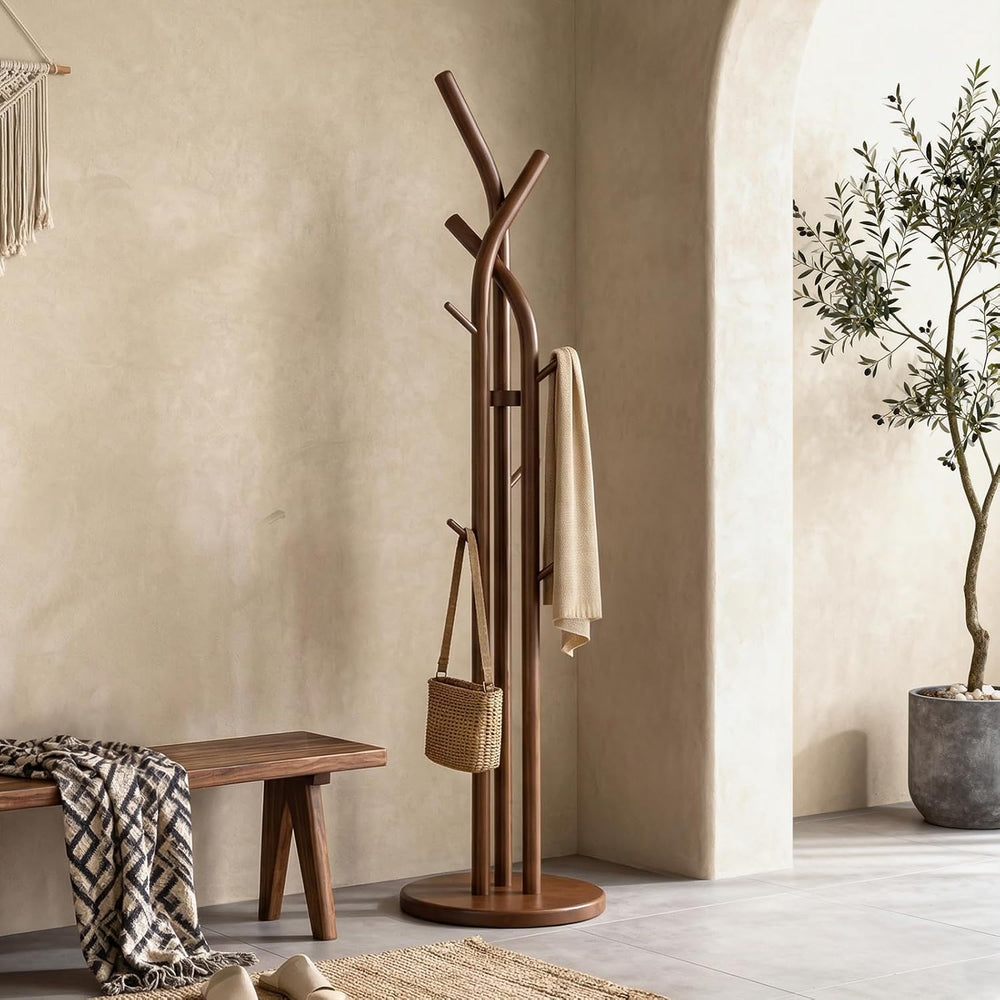 Solid Wood Coat Rack Freestanding Wood Coat Tree Rack with 9 Hooks, Creative ...