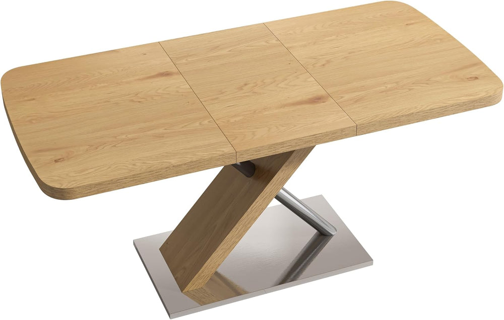 Expandable Natural Wood Dining Table for 4-6, Extendable 47-63 Inch Scratch-R...