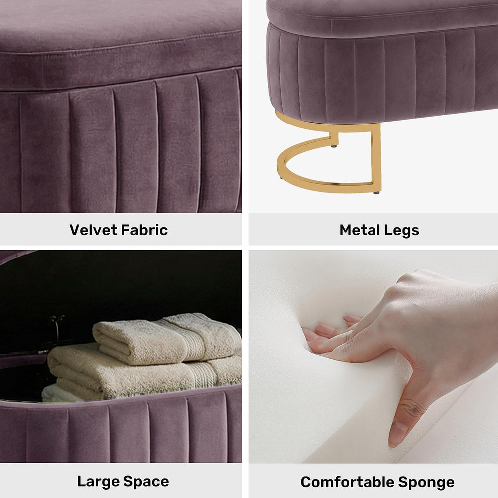 51" Velvet Storage Ottoman Bench End of Bed for Bedroom Entryway Purple ...