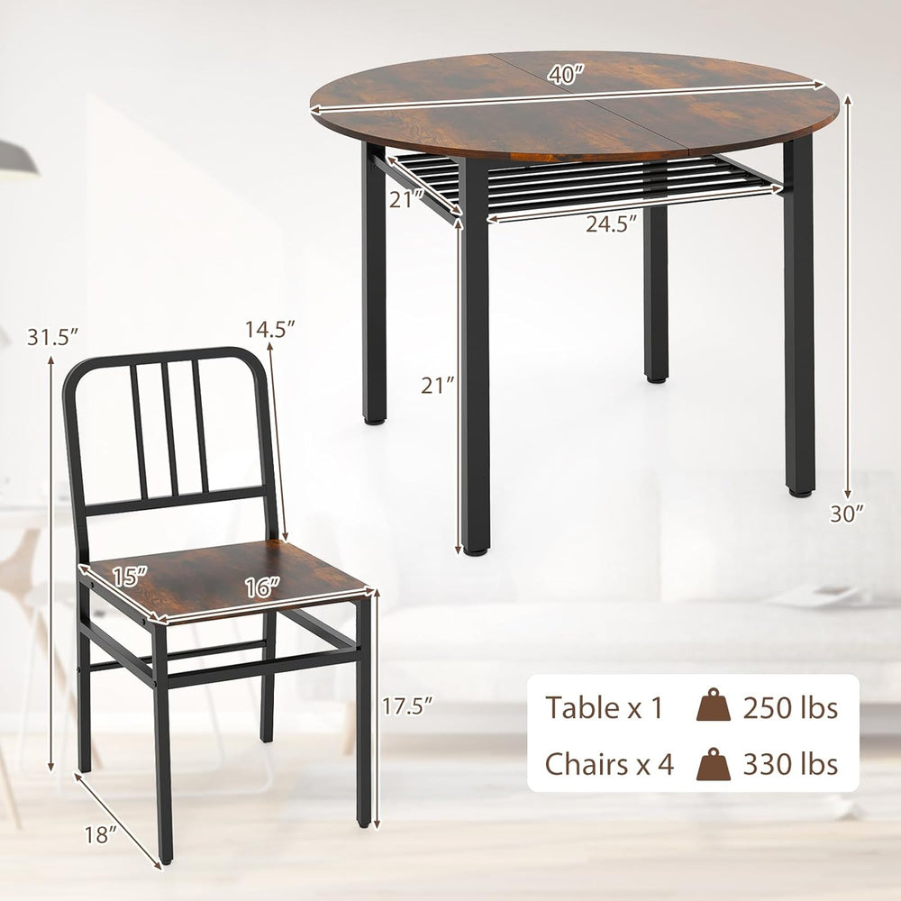 GOFLAME 5-Piece Round Dining Table Set for 4, Space-Saving Kitchen Table and ...