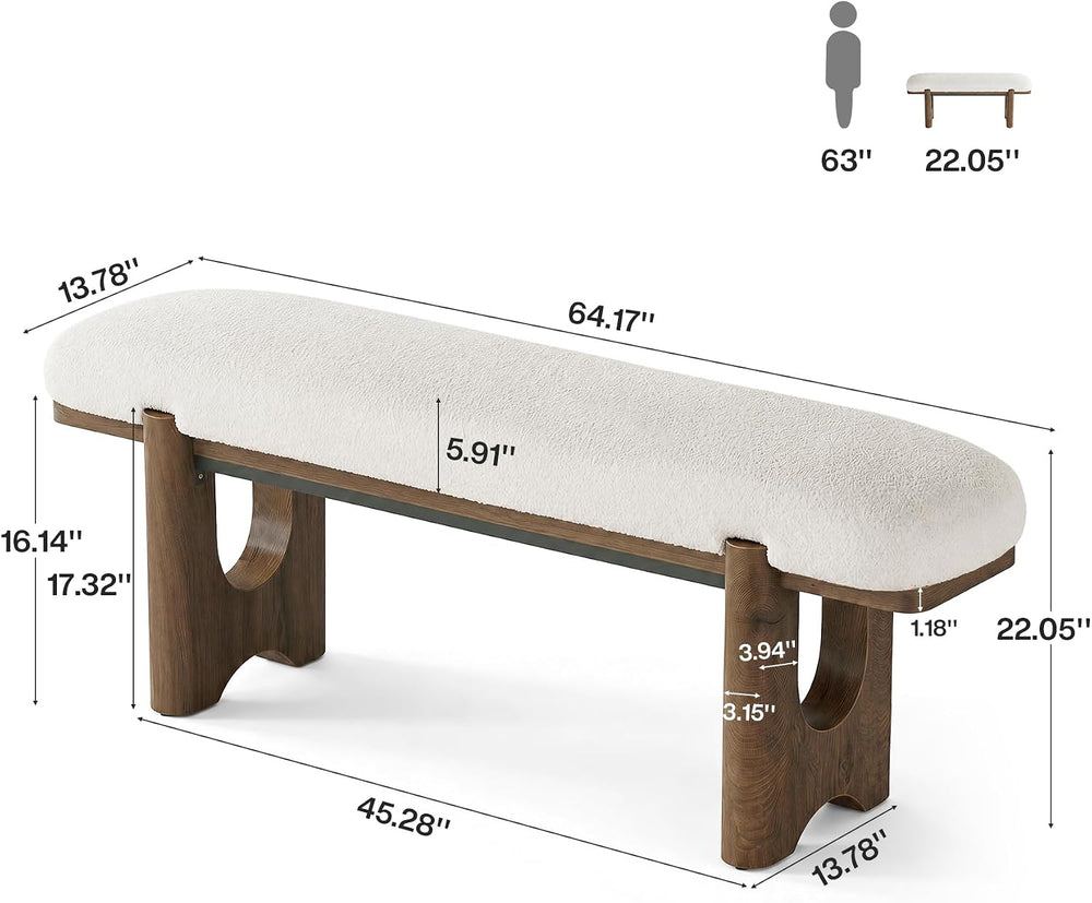 Tribesigns 64" End of Bed Bench with Faux Shearling Cushion | Plush Padd...