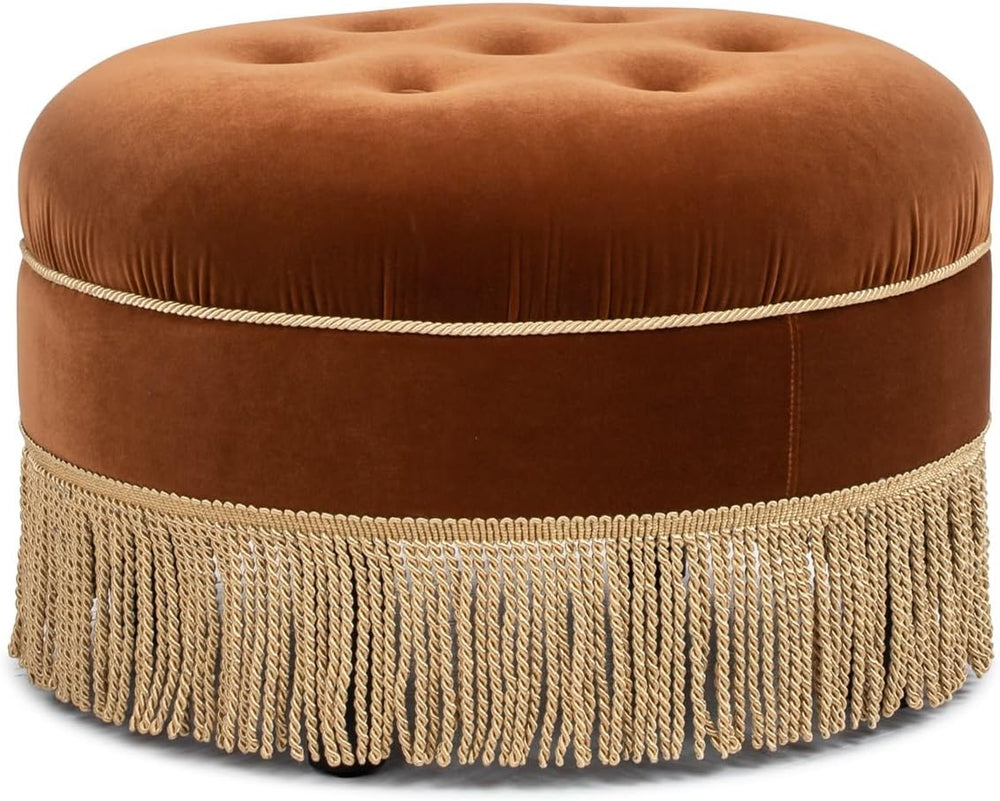 Jennifer Taylor Home Yolanda 24" Round Upholstered Accent Ottoman, Burnt...