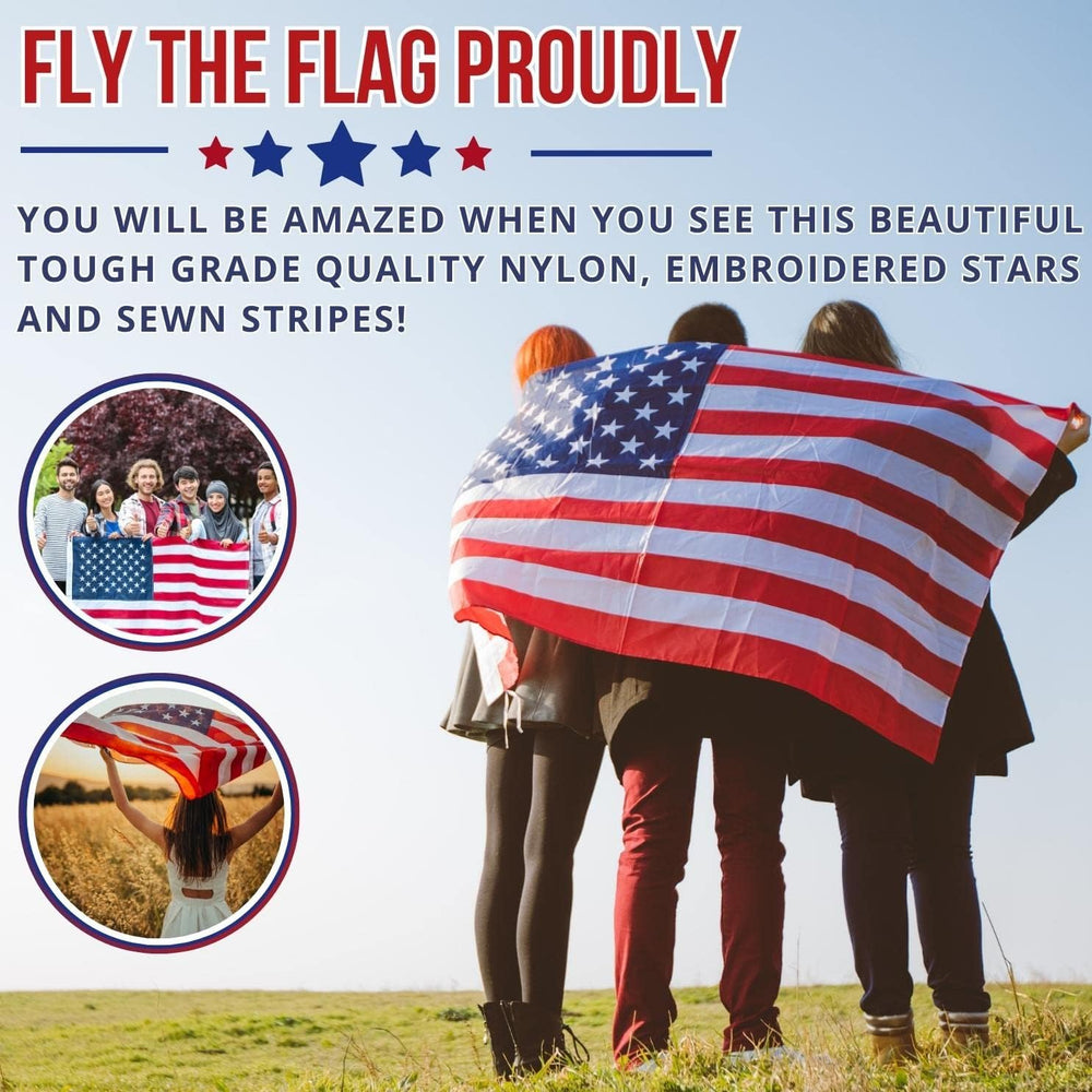 American Flag - Heavy-Duty US Flag - Embroidered Stars - Nylon USA Flag Built...