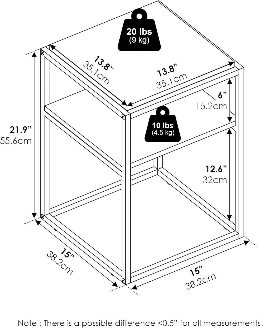 Furinno Moretti Side Table, 2-Tier Stackable Metal Frame End Table with Open ...