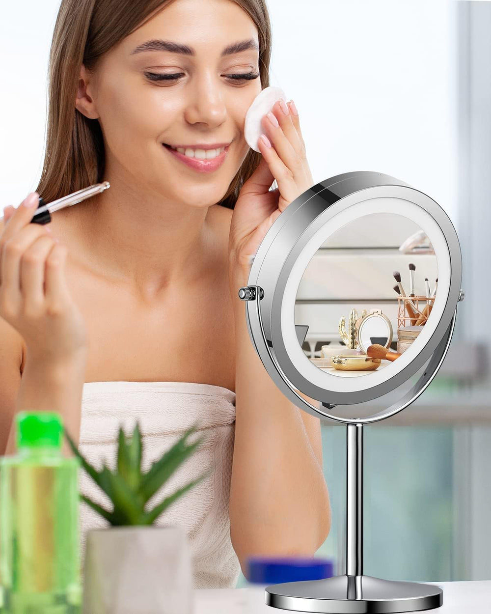 Gospire 7" Lighted 10X/1X Magnifying Makeup Mirror, Cordless Portable