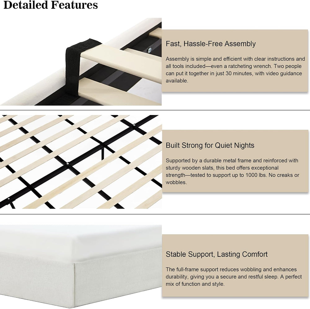 54" Majestic Extra-Tall Wingback Bed Frame Queen - Premium Textured Ivor...