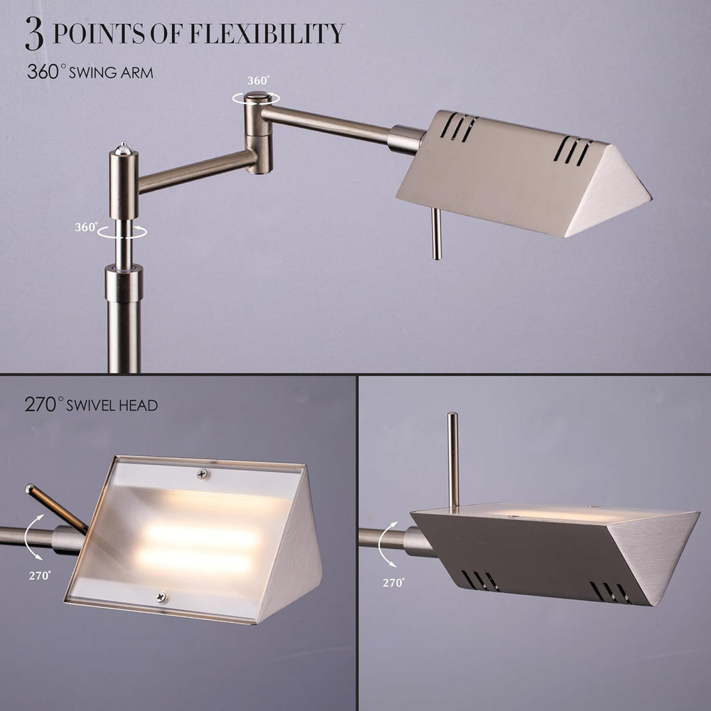 O'Bright Brook Adjustable Dimmable LED Pharmacy Floor Lamp, Brushed Nickel