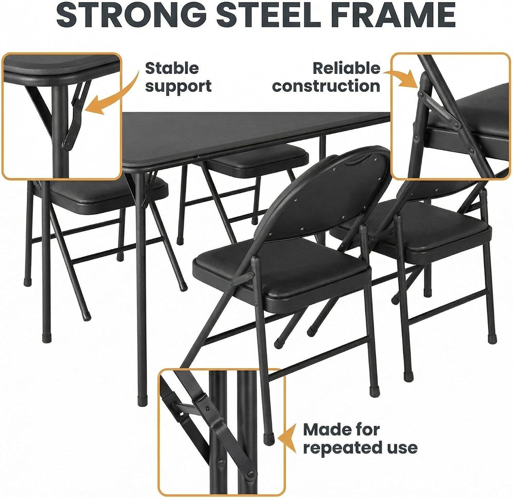 IDEALHOUSE 5 Piece Protable Folding Card Table and Chairs Set, Black | Foldab...