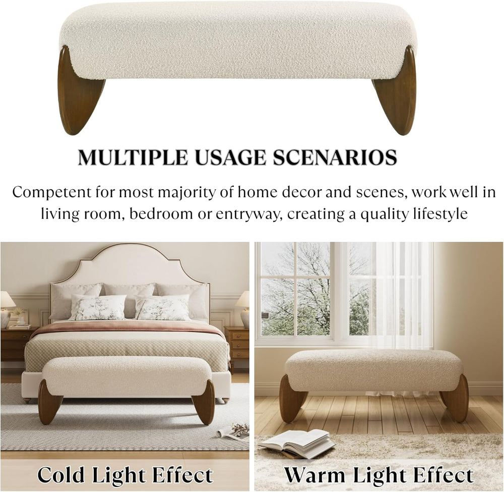 Ya-Home Modern Boucle Bedroom Bench, 50” Upholstered End of Bed Bench with Co...