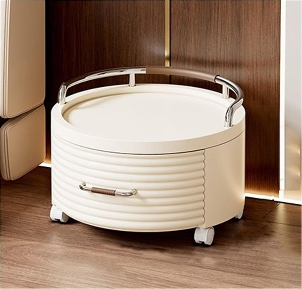 Movable Drawer Style Storage Cabinet Multifunctional Round Bedside Table with...