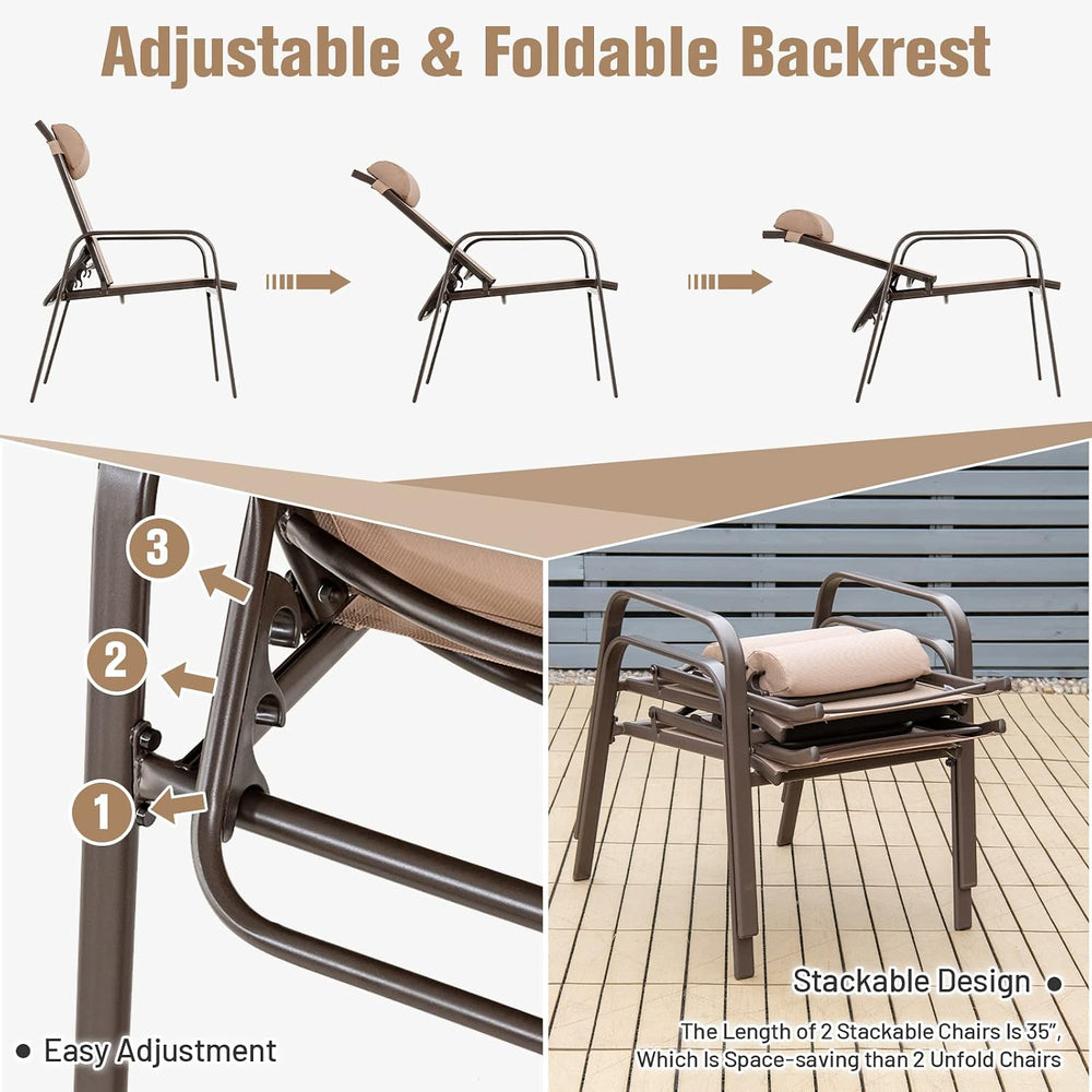 Tangkula Outdoor Bistro Set, 3 Pieces Patio Recliner Stackable Chairs with Ad...