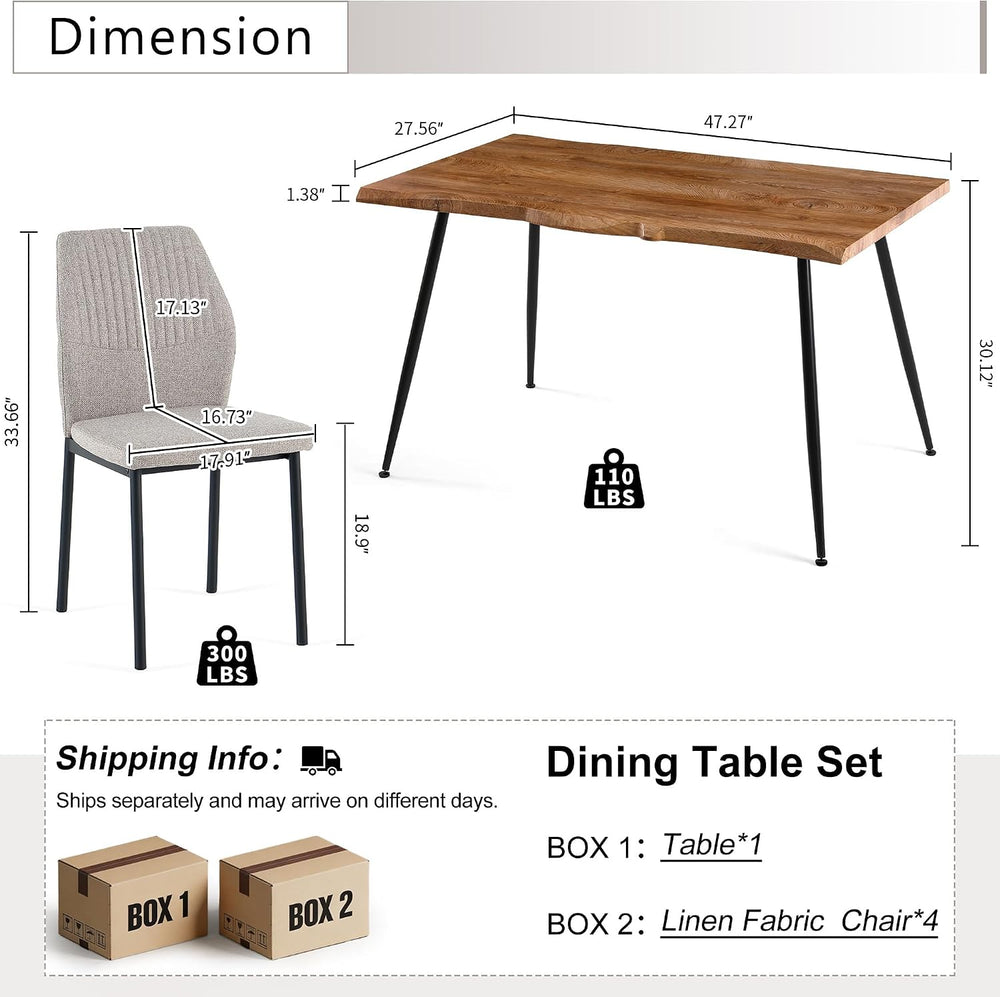 Dining Table Set for 4, Rectangle Dining Room Table Set for Small Spaces, Woo...