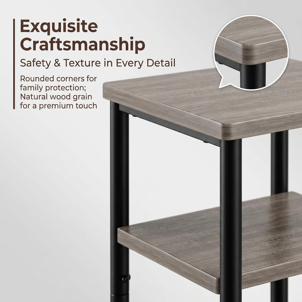3 Tier Narrow End Table, Industrial Side Table for Sofa Couch, Sturdy Nightst...
