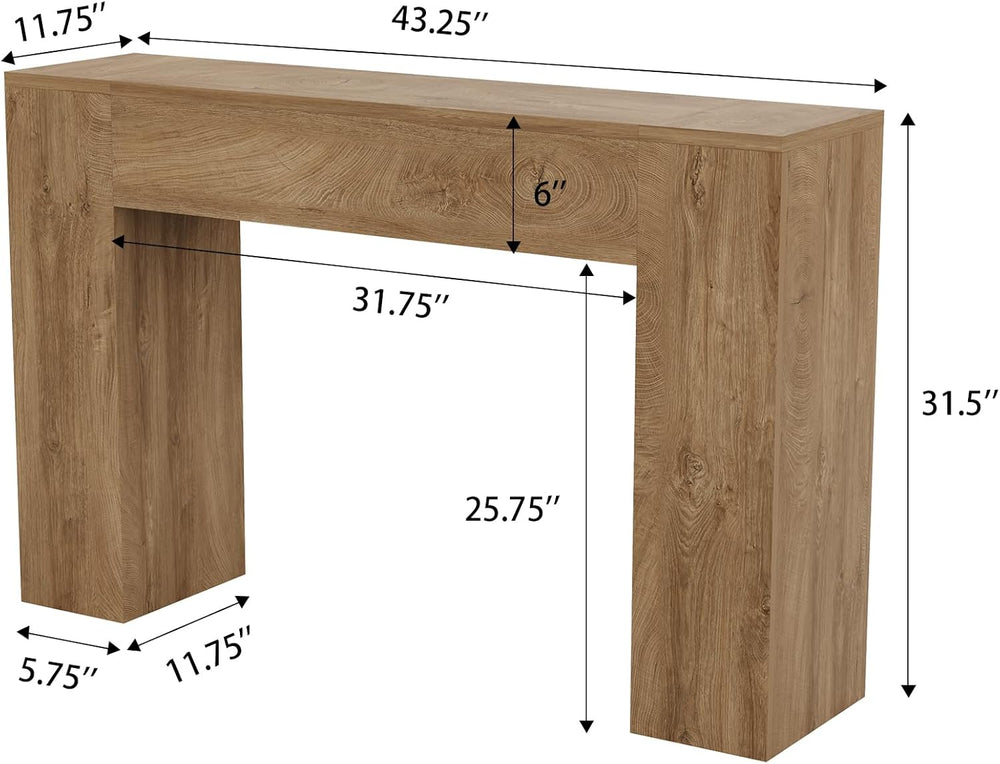 Epecoya 43-Inch Wood Console Table for Entryway, Light Oak Brown | Small Behi...