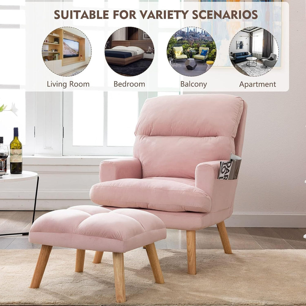 CANMOV Modern Accent Chair with Ottoman Set of 2, Soft Fabric Armchair with A...