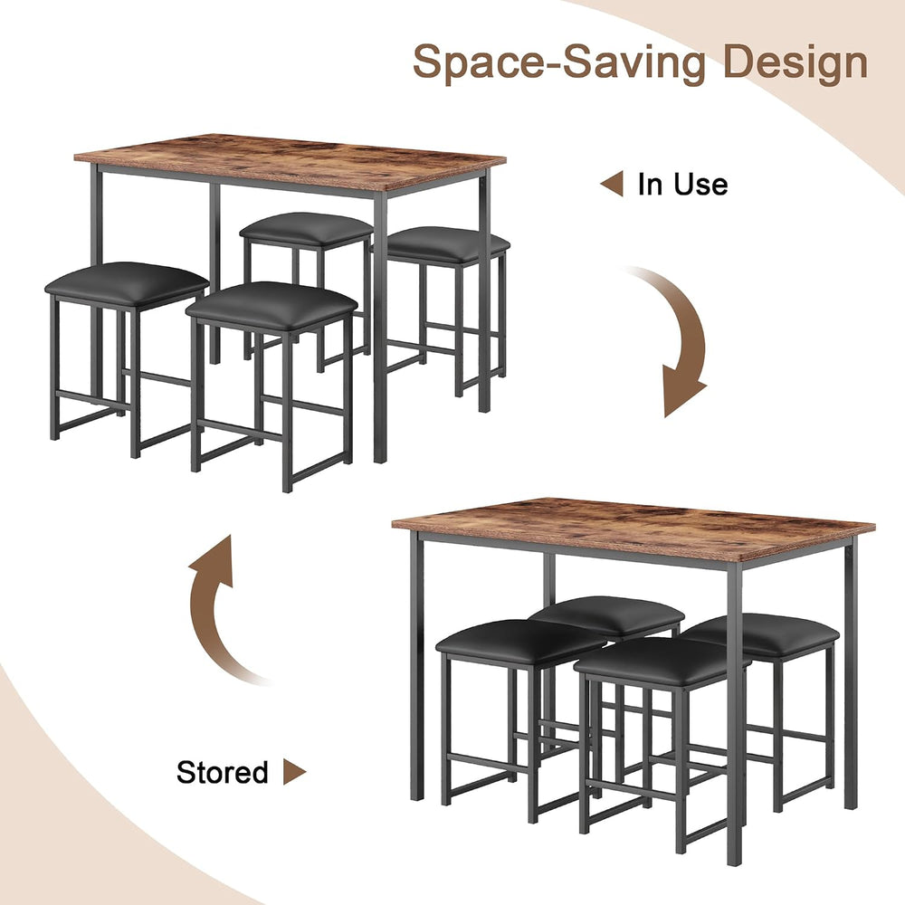 VECELO Dining Table and Faux Leather Chairs Set for 4, Brown | Kitchen table ...