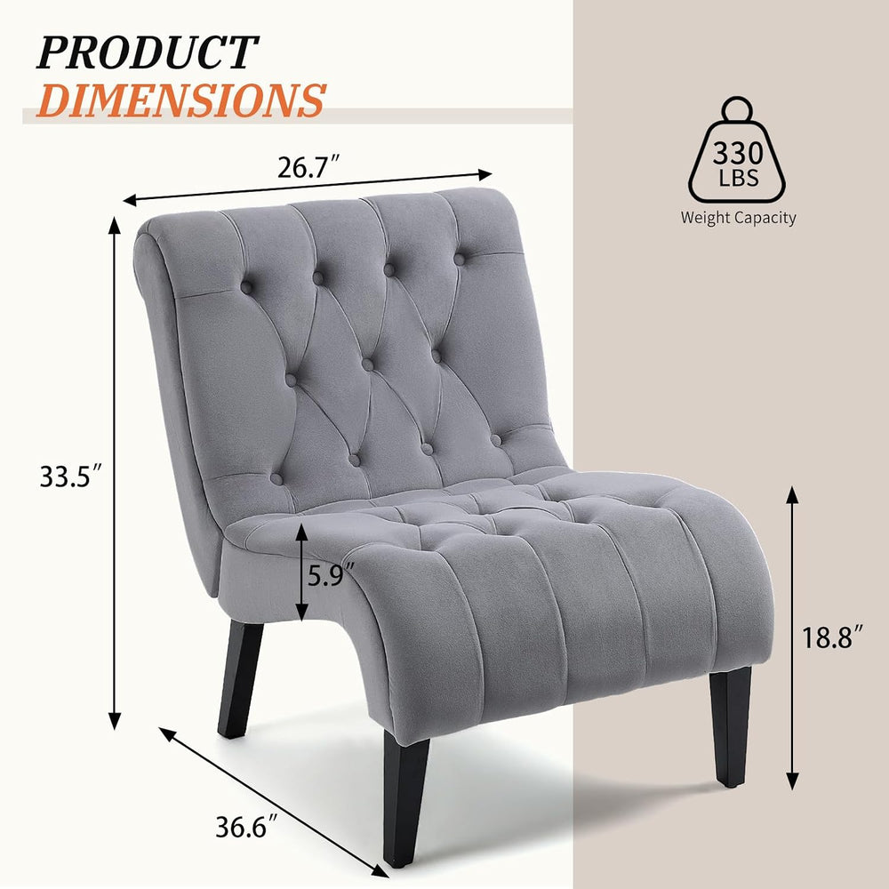 AVAWING Armless Tufted Velvet Accent Chair with Wood Legs, Grey | Soft fade &...
