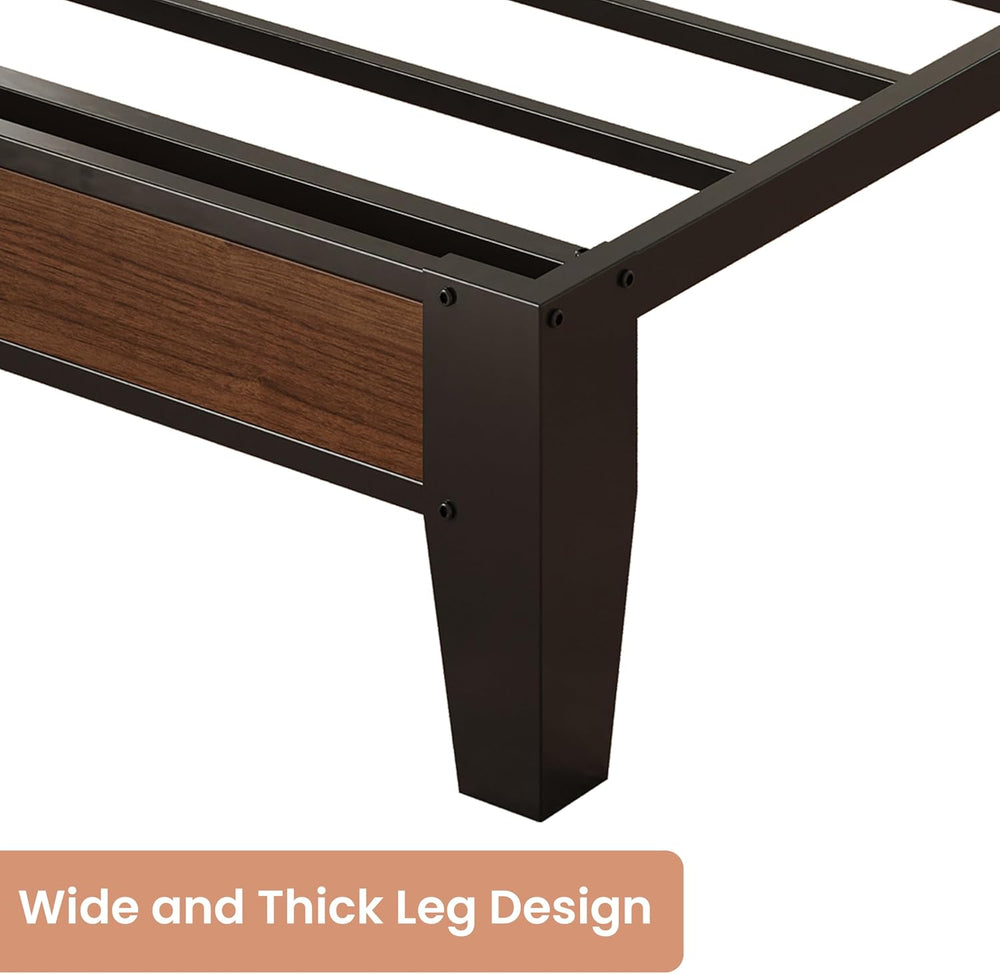 ANCTOR Queen Bed Frame with Headboard & Charging Station,Wood and Cream
