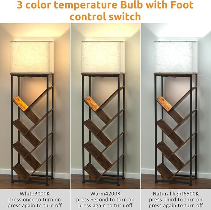 Tree Bookshelf with Light - 8 Tier Floor Standing Tree Bookshelf for Hardcove...