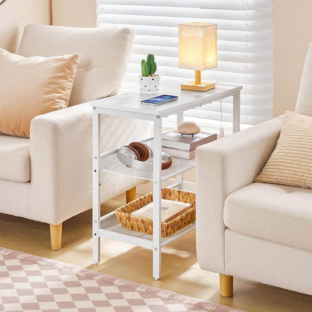 HOOBRO End Table, 3-Tier Narrow Side Table, Nightstand with 2 Flat or Slant A...