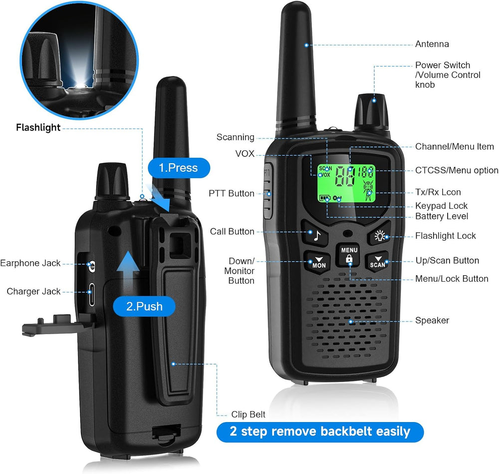 Walkie Talkies for Adults Long Range, Rechargeable 2 Way Radio, 2 Pack