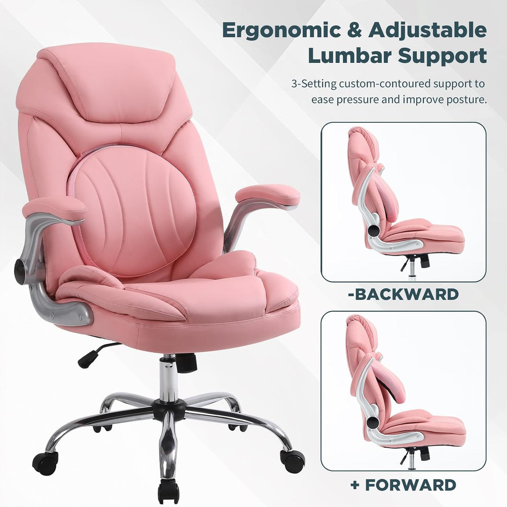 Plus Size Criss Cross Wide Comfy Office Desk Chair with Back Support, Pink | ...