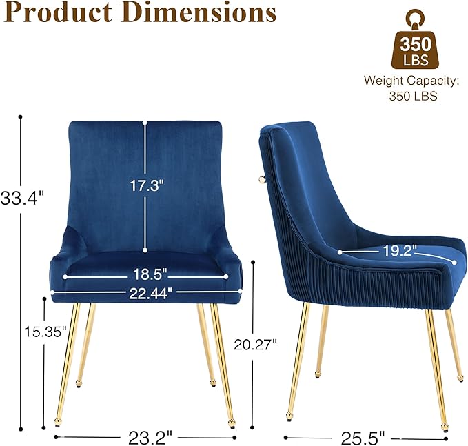 Velvet Dining Chairs Set of 4, Modern Upholstered Kitchen Chair with Pull Han...