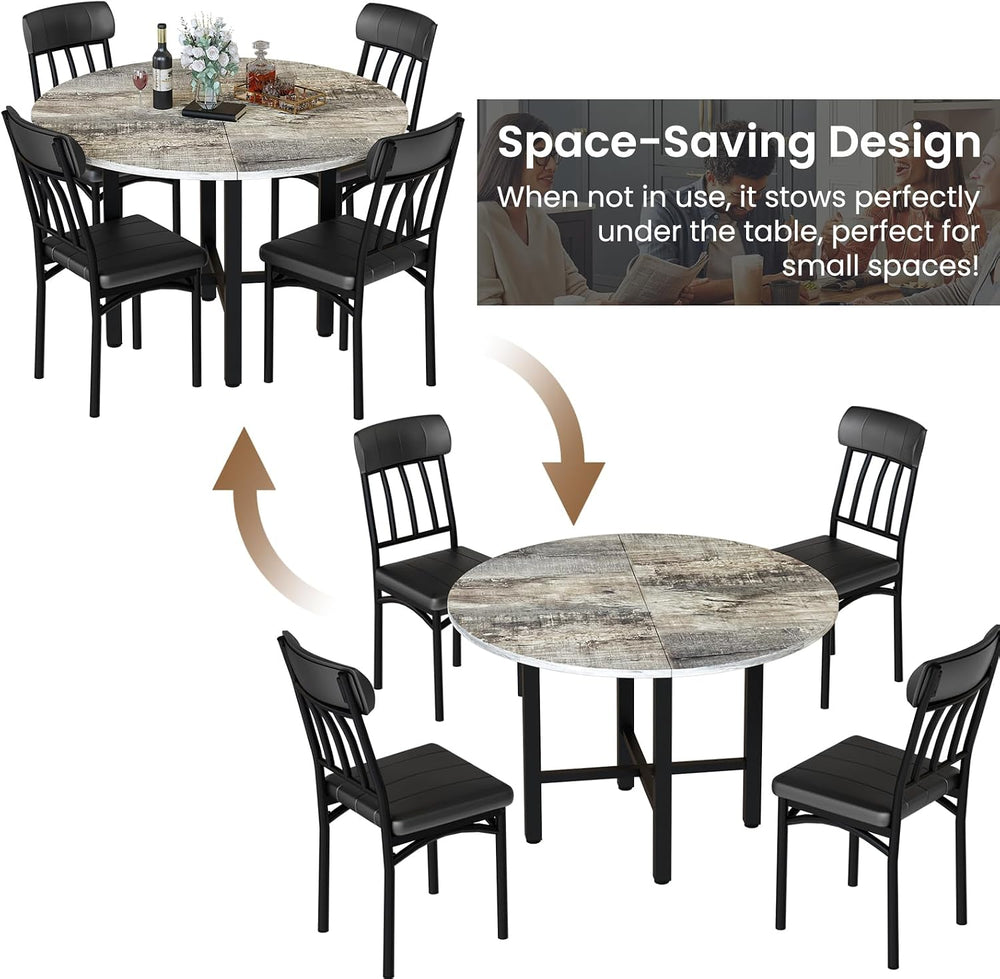 AWQM Round Dining Table Set for 4, Wood Circle Kitchen Table and Chairs Set f...
