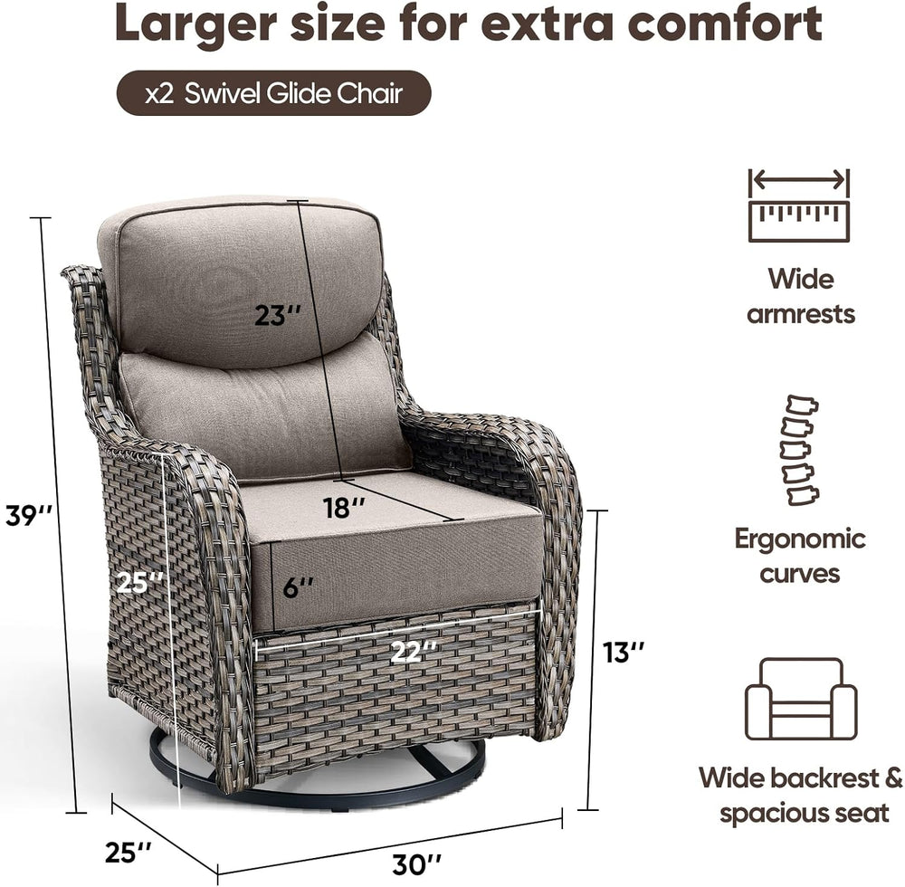 Swivel Patio Chairs sofa Set of 2 with 6" Thick Cushion - Wicker Outdoor...