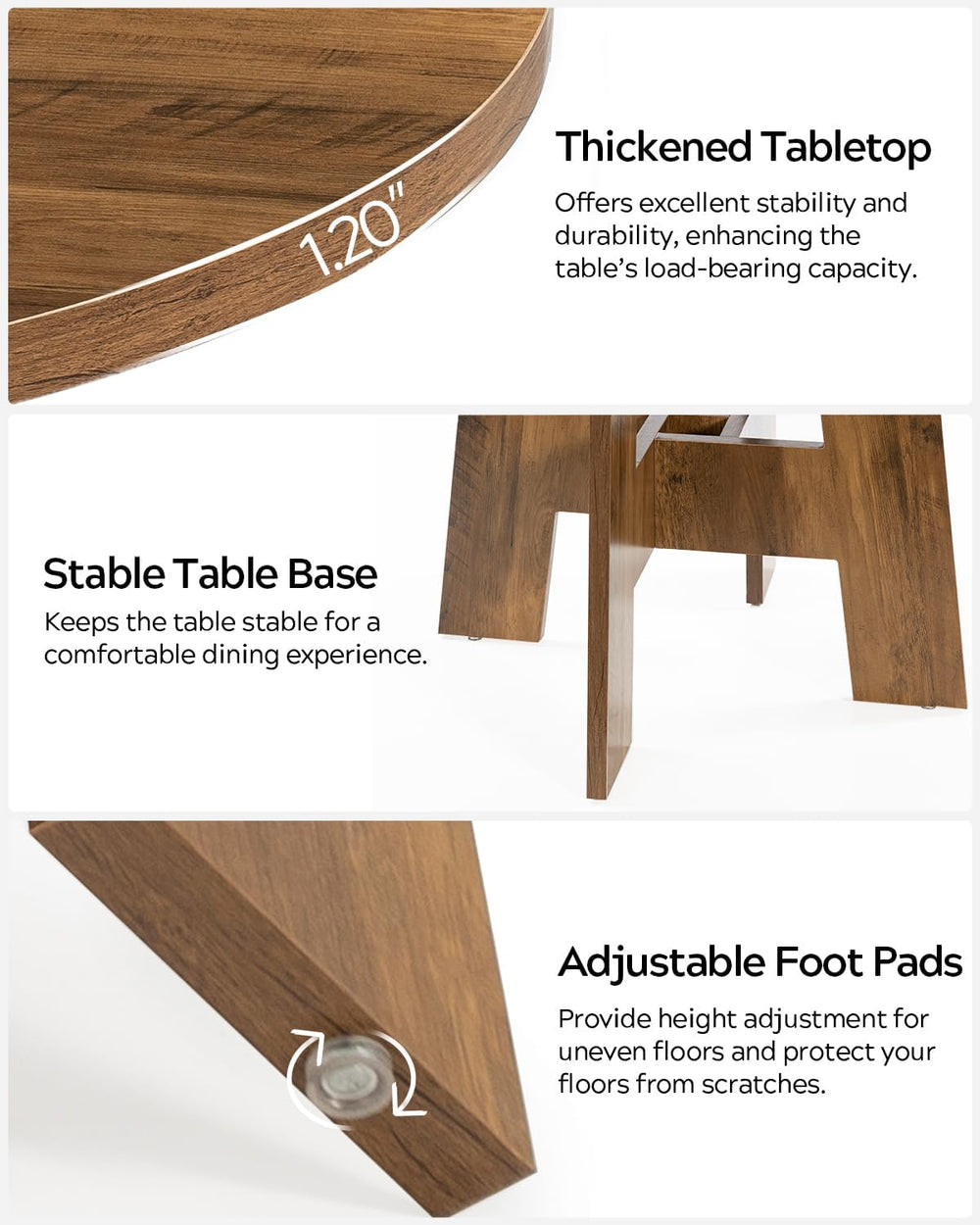 Farmhouse Round Dining Table for 4-6 People, 47" Wood Kitchen Table with...