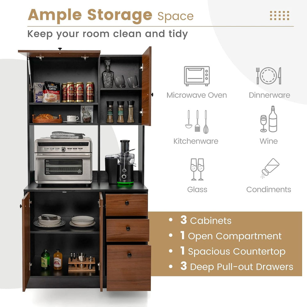 Giantex Kitchen Pantry, Buffet Hutch with 3 Storage Cabinet, 71'' Flo...