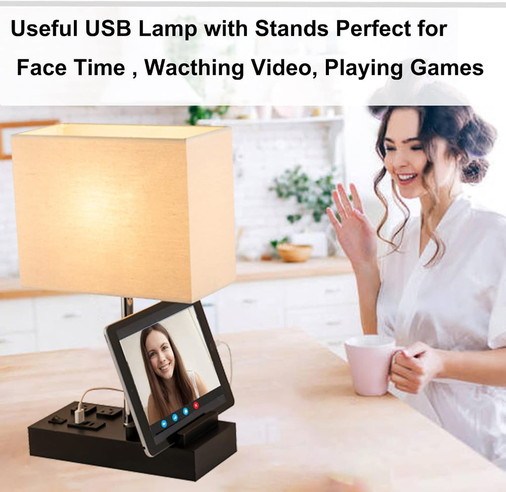 Multi-Functional Table Lamp with 3 USB Charging Ports & 2 AC Outlet, Black
