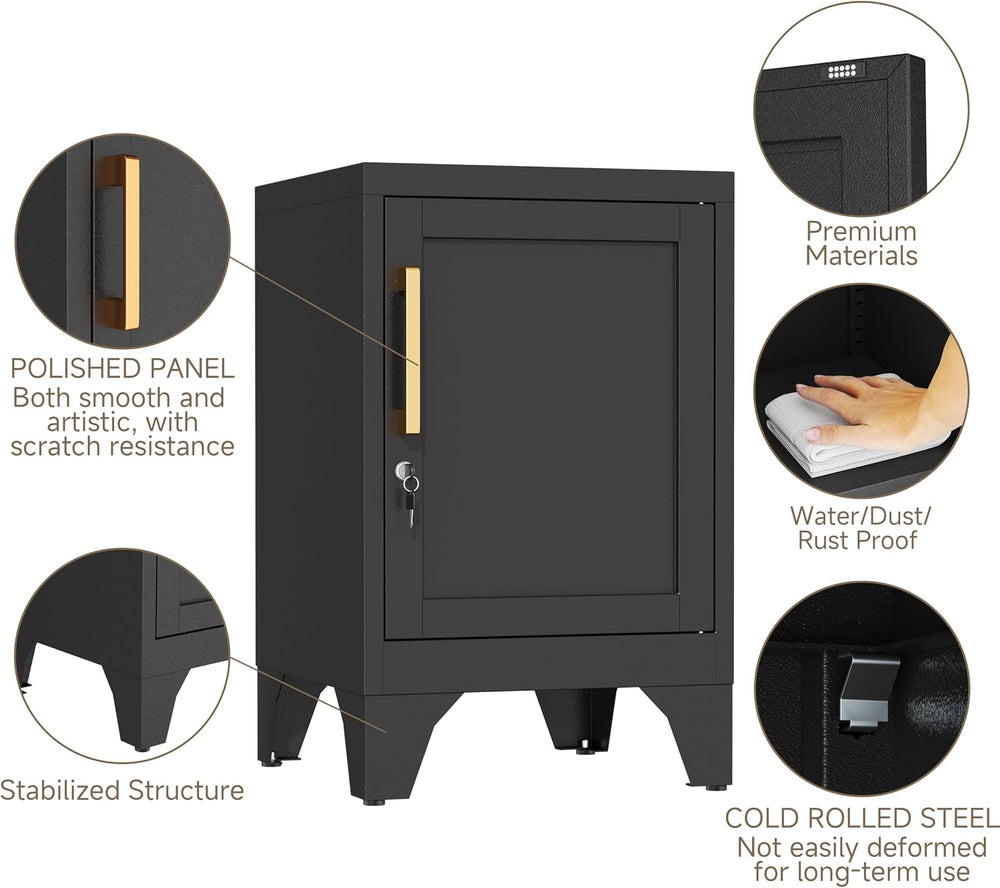 23.6" H Black Metal NightStand Locker Storage Cabinet with 1 Doors, Smal...