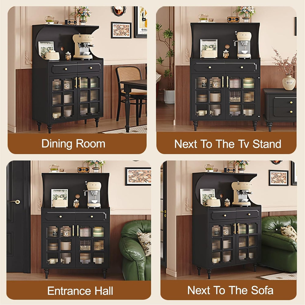 Kitchen Pantry Cabinet, Tall Storage Cabinet, Arched Bookshelf Bookcase, Coff...