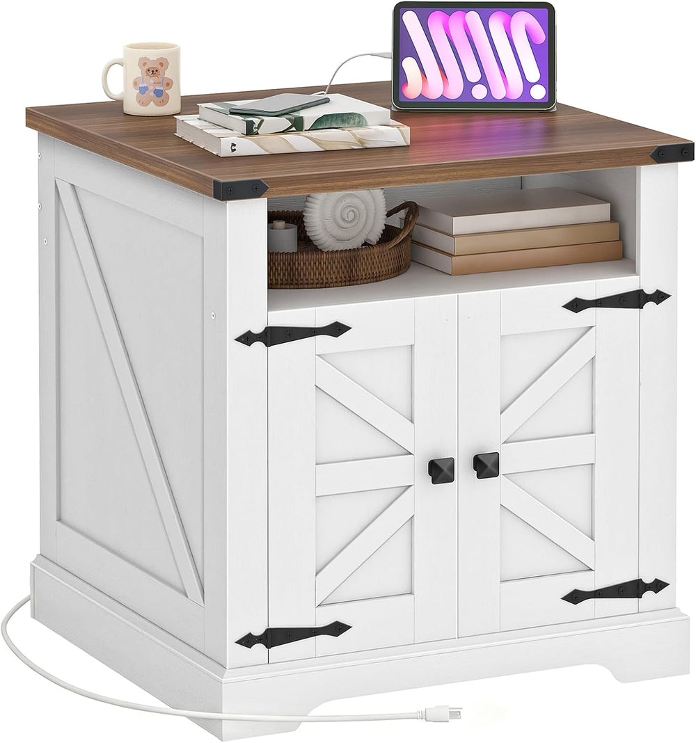 HOOBRO Farmhouse End Table with Charging Station, 23.6" Large End Tables...