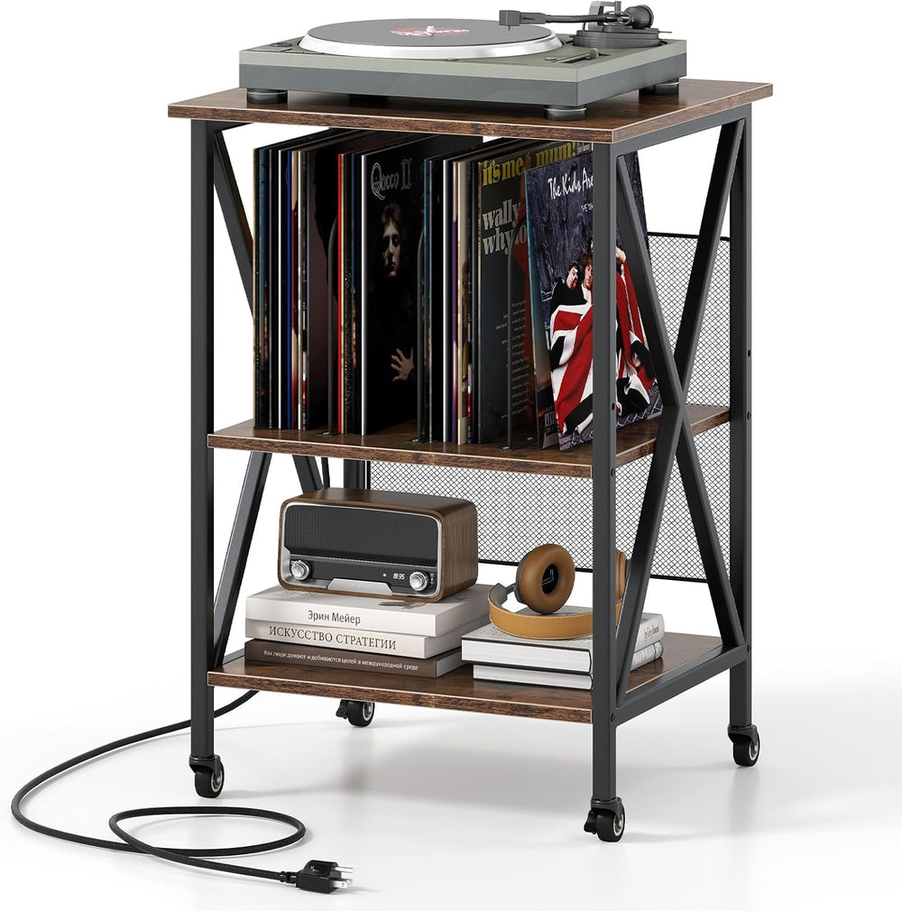 Giantex Record Player Stand with Charging Station, Turntable Stand with Recor...