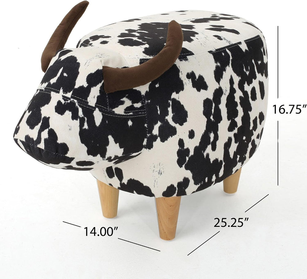 Modern Ottoman, Cow-Shaped Velvet Accent Footstool with Birch Legs for Living...