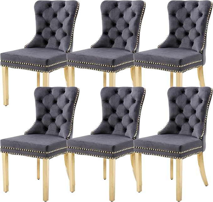 KCC Velvet Dining Chairs Set of 6, Upholstered High-end Tufted Dining Chair w...