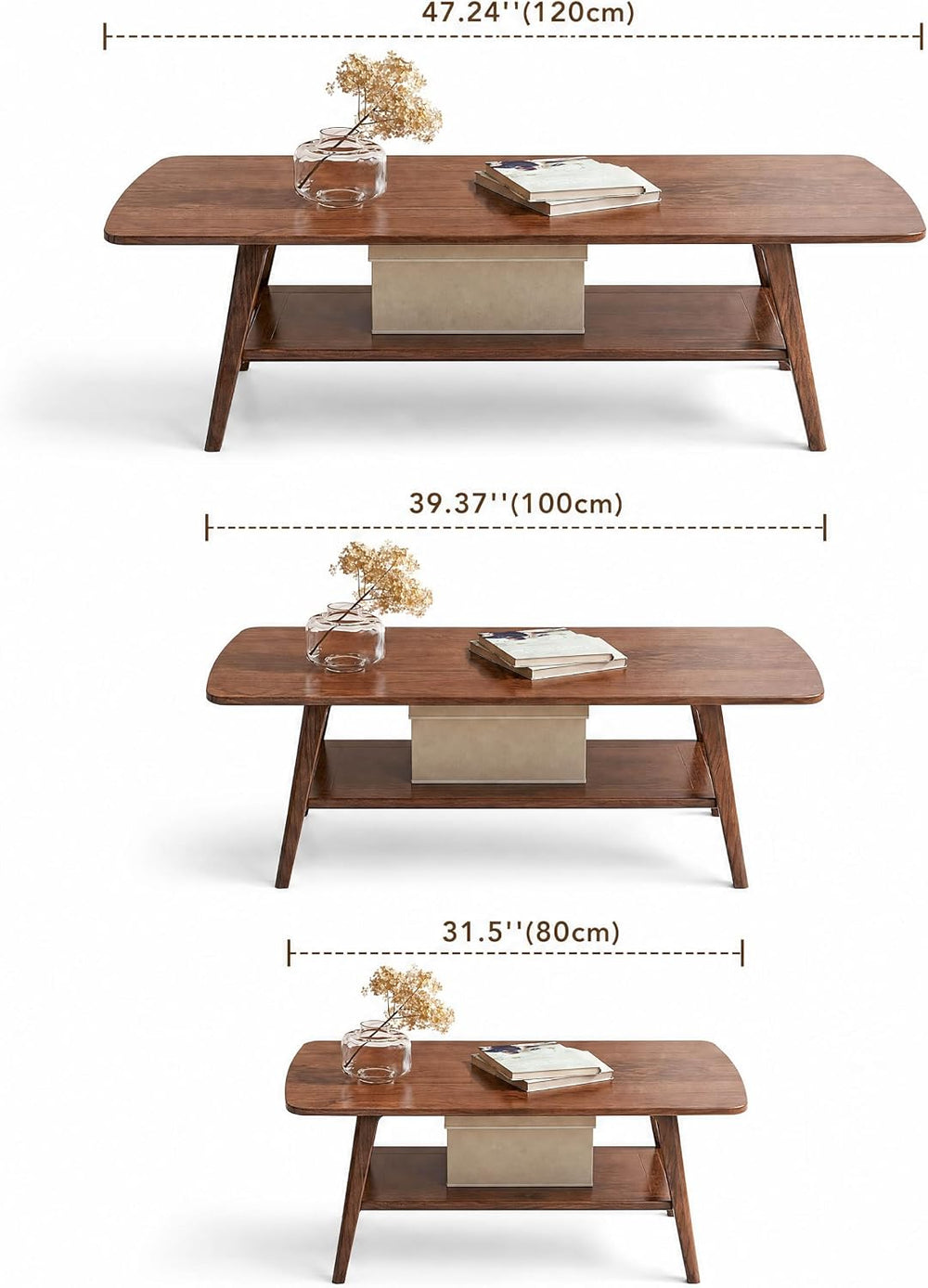 100% Solid Wood Coffee Table for Living Room, 31.5" Small Tables with Sh...
