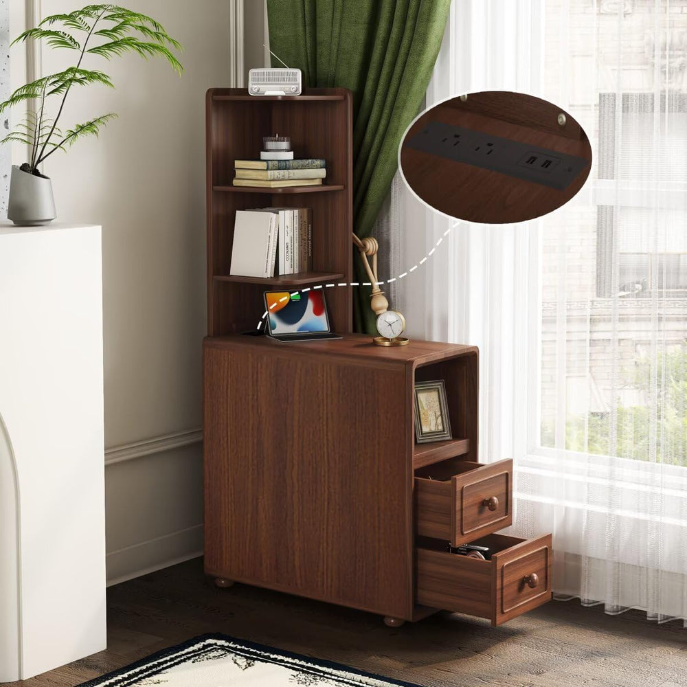 JIJIWANG Tall End Table with Drawers, 47.2" Corner Shelf Table with Open...
